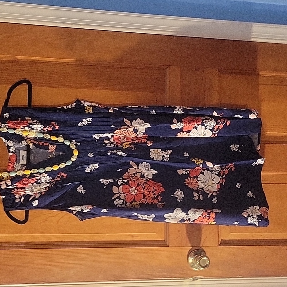 Old Navy dress blue with floral design.